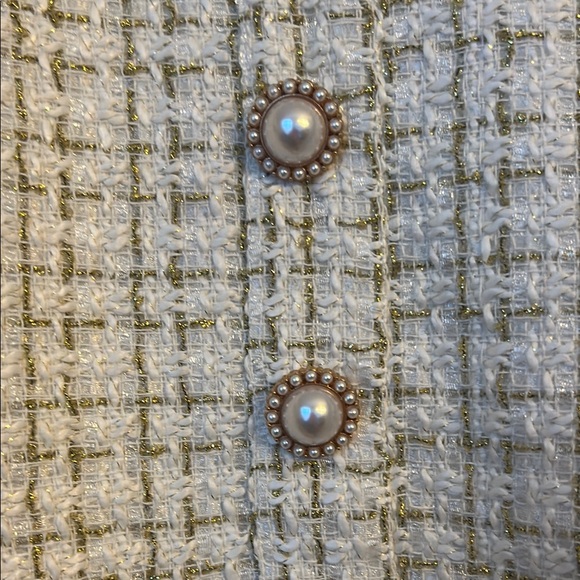 Girhoodcore Cream Tweed Pearl Gold Embellished Dress - L - Picture 10 of 11
